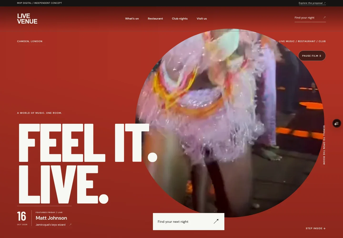 Live music venue website concept