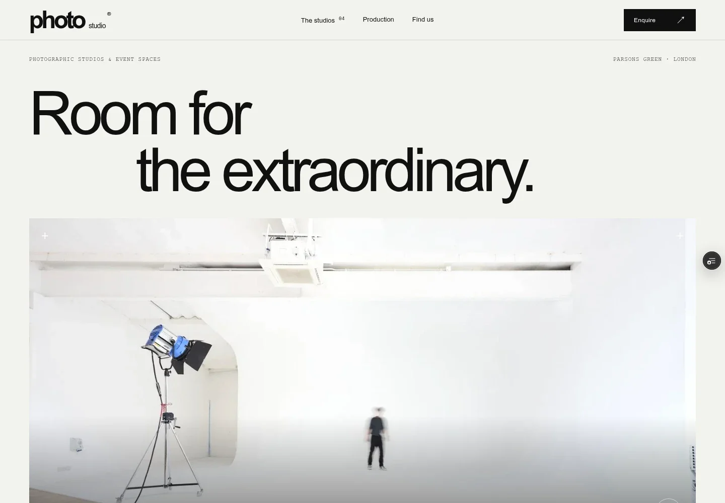 Photography studio website concept with large photographic studio imagery